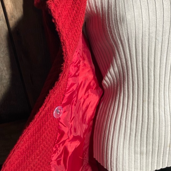 Karen Scott woven fabric heavy warm red pea coat black buttons women’s large - Picture 6 of 13